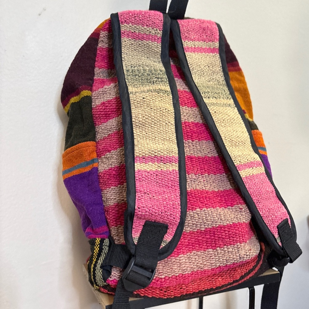 Colourful Woven Striped Backpack Front Pocket Rainbow Wiphala Made in Andes SA - Picture 5 of 16
